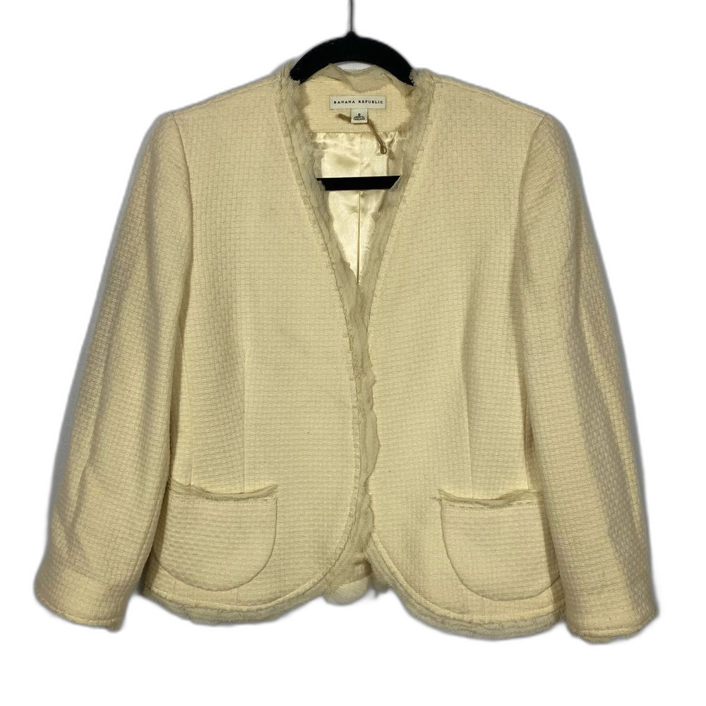 Banana Republic Textured Collarless Boucle Jacket Women's size 8 Cream